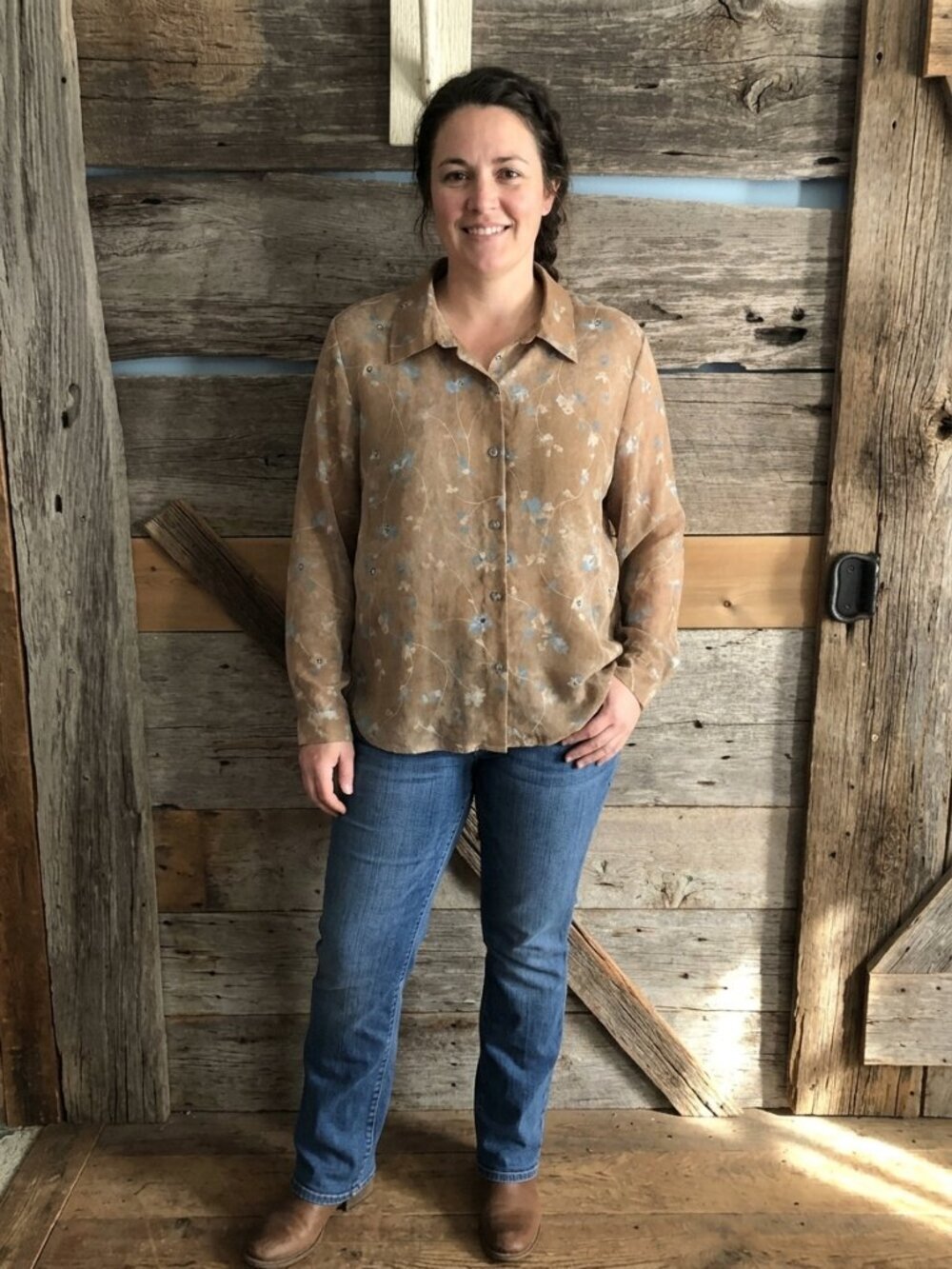 Vintage Jordan Size XL Brown Sheer Floral Blouse